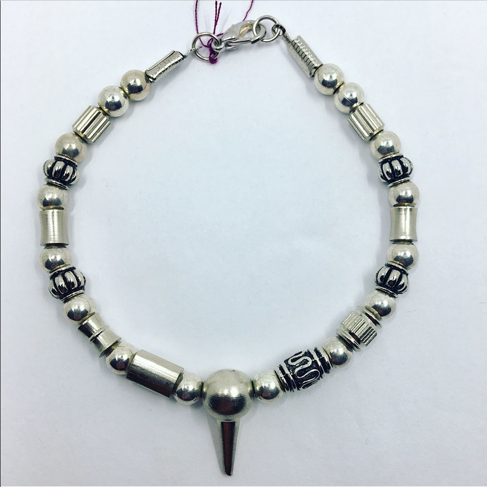 Men’s leather and metal bracelet